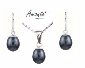 Visit Amante Silver and Black Pearl Set